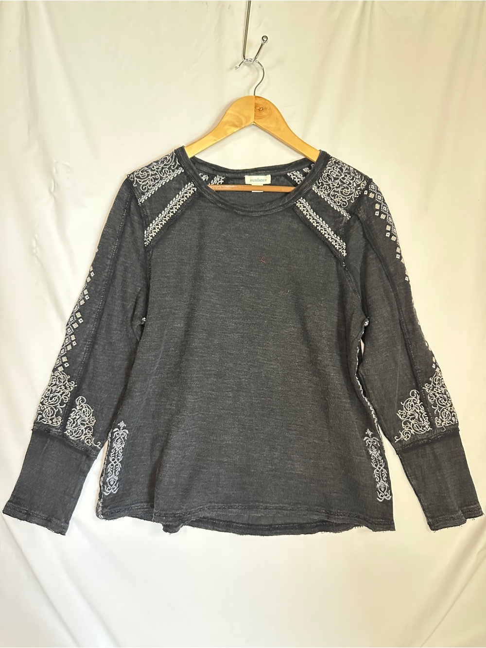 Sundance Charcoal Gray Embroidered Raglan Sweatshirt